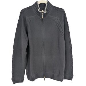Transcript Full Zip Cashmere Sweater Mens L Gray Mock Neck Cable Knit Cardigan